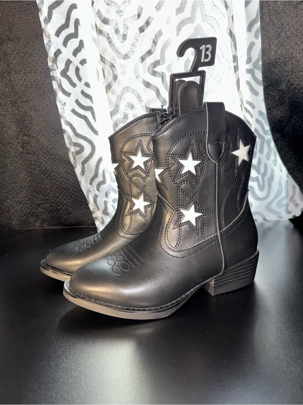 wonder nation Black Kids Western Boots with White Star Accents